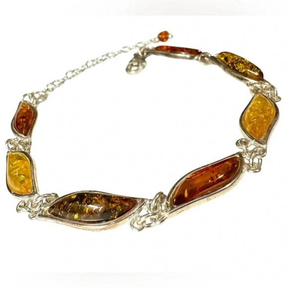 Tricolor Baltic Amber Sterling Silver Bracelet - Picture 7 of 7